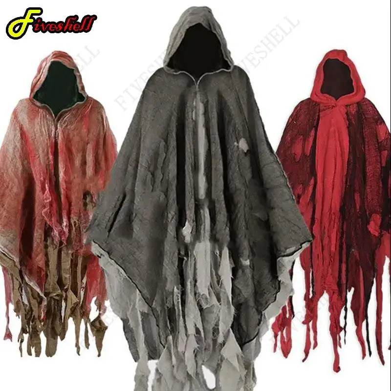 Unissex halloween ghost dementors cosplay traje gótico horror zumbi esfarrapado com capuz capas dia dos mortos festa adereços capas