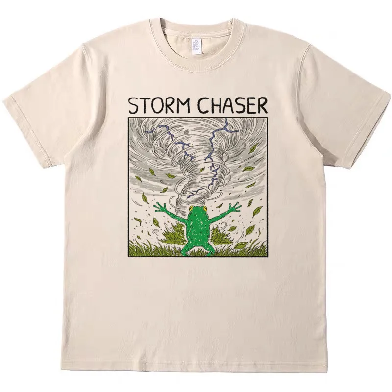 

Футболка Chasing The Wind Frog с креативным принтом, винтажная, в стиле ретро, для мужчин и женщин, повседневная, с коротким рукавом