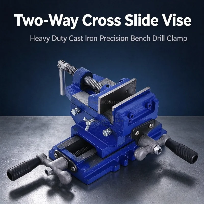 Two-Way Cross Slide Vise, Heavy Duty Cast Iron Bench Drill Clamp, Precision Flat Vice Tool