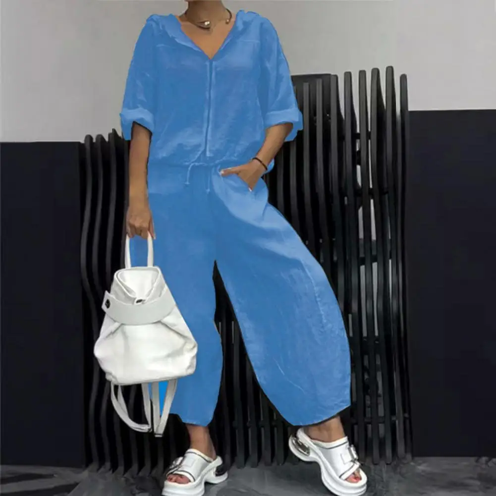 

2 шт./компл. женское пальто, брюки, костюм с капюшоном на молнии, с половиной рукавом, на шнуровке, подол, широкие брюки со свободными карманами, зимний повседневный спортивный костюм