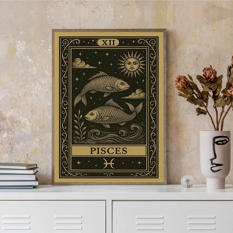 Cancer Sagittarius Taurus Gemini Zodiac Tarot Card Art Set Vintage Astrology Prints Boho Witchy Wall Decor Funny Gift Collect