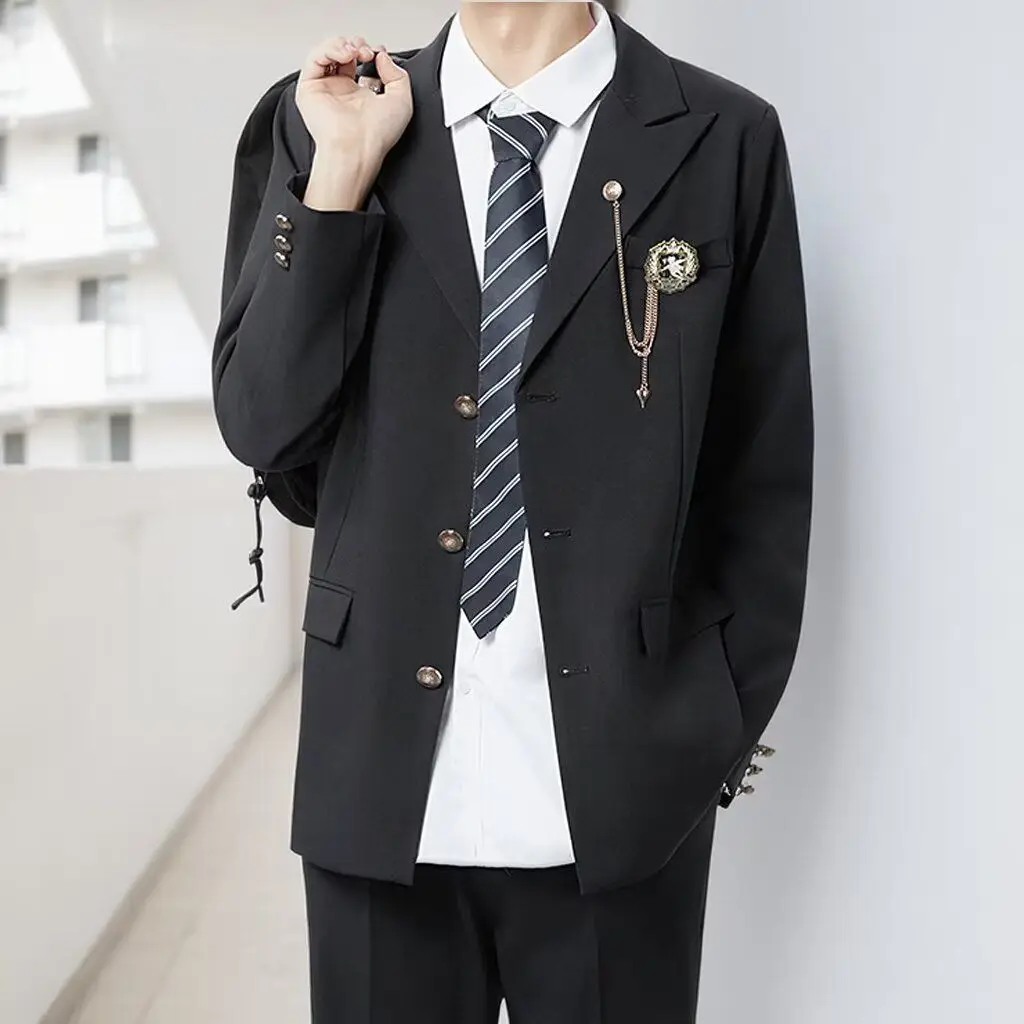 

Повседневный мужской костюм из Гонконга Sle Jaet 2024, модный свободный крой, весна-осень, универсальный костюм для отдыха, длинный свек из полиэфирного волокна