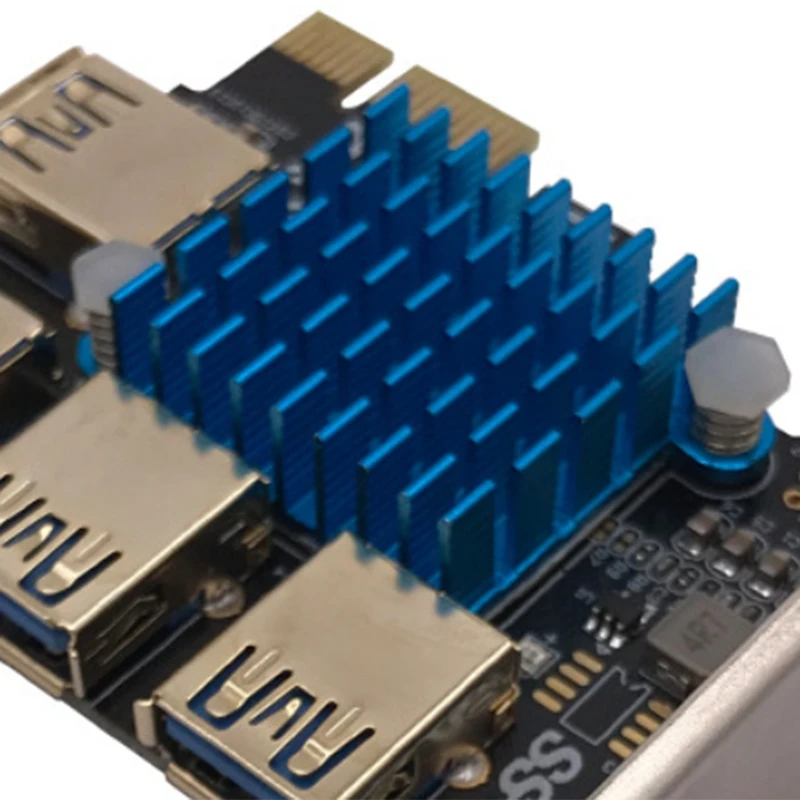 Karta Pcie 1 na 4 PCI Express Riser, karta adaptera 1 na 4 USB 3.0 z dużym radiatorem, PCI-E 1X na zewnętrzne 4 USB 3.0