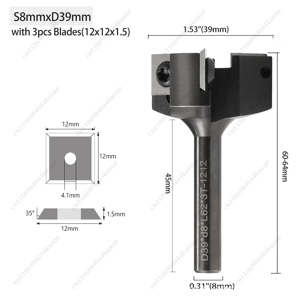 8/12 Handle Three-Blade Woodworking Milling Cutter, Solid Wood Grooving Bottom Clearing Cutting Removable Processing Cutter