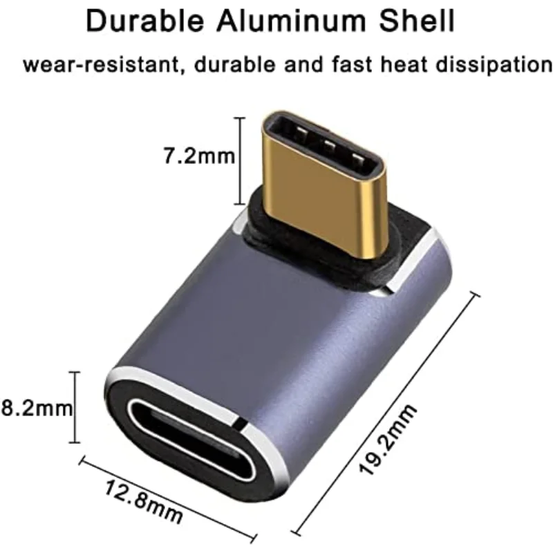 90 درجة الزاوية اليمنى USB C ذكر محول إلى USB C شاحن أنثي مع 40 جيجابت في الثانية PD 100 واط 8K @ 60 هرتز فيديو متوافق مع سطح البخار #4