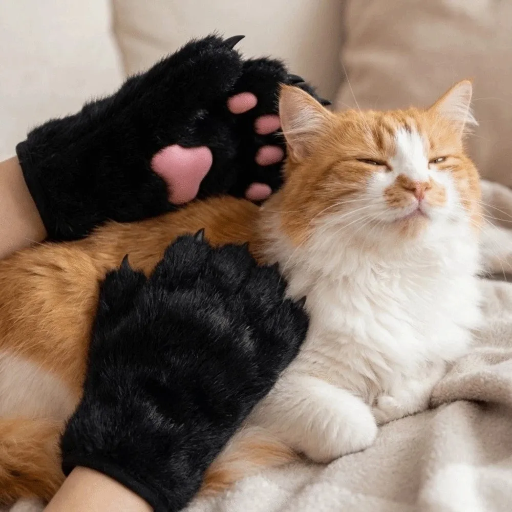 

Милый мультяшный костюм для косплея, перчатки, утепленные плюшевые перчатки с кошачьей лапой, реквизит для косплея, пушистые варежки с когтями щенка, вечерние