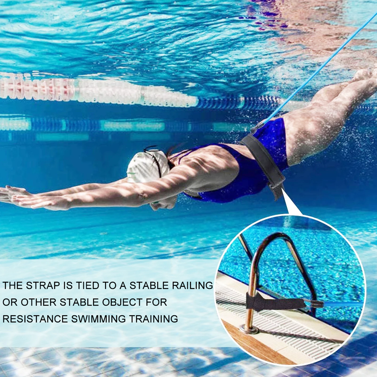 

1 set Swim Resistance Training Belt Set Neoprene Sbr Pool Exercise Equipment Swimming Trainer Bands Tether Cords Fitness Gear