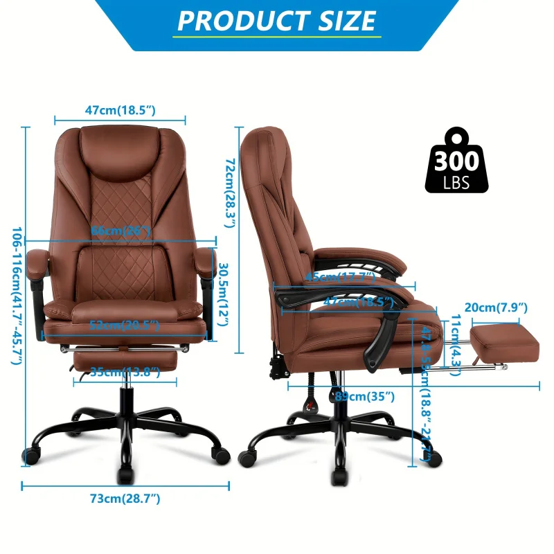 Large high-lying leatherette chair with pedals and high backrest ergonomics, suitable for home office and living room furniture