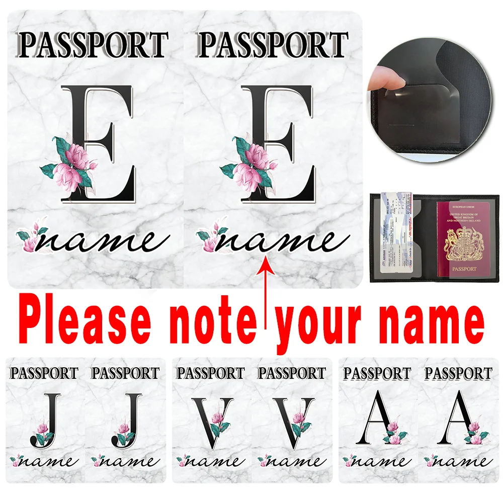 Funda para pasaporte con nombre personalizado, funda para pasaporte de viaje, soporte para tarjeta de identificación, impresión personalizada de 26 letras