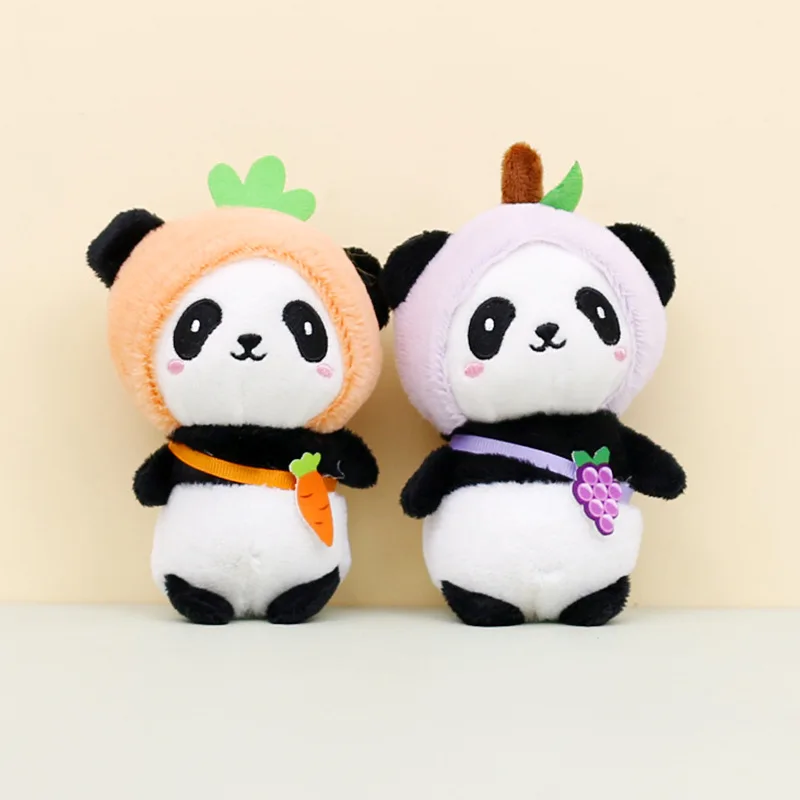Pendant Keyrings Gift Plush Cute Panda Turn Into Strawberry Grape Carrot Keychain Women Bag Ornaments Toy Soft Pom Ball Car Key