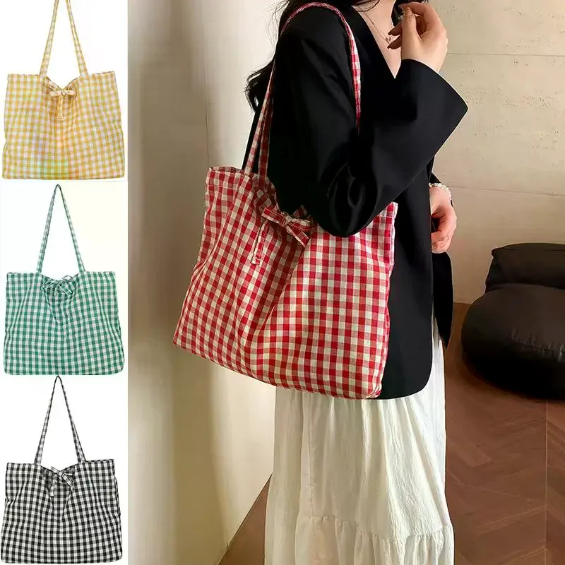 Korean Retro Trendy Plaid Shoulder Bag Versatile Simple Commuting Underarm Bag Large Capacity Shopping Bag Student Handbags