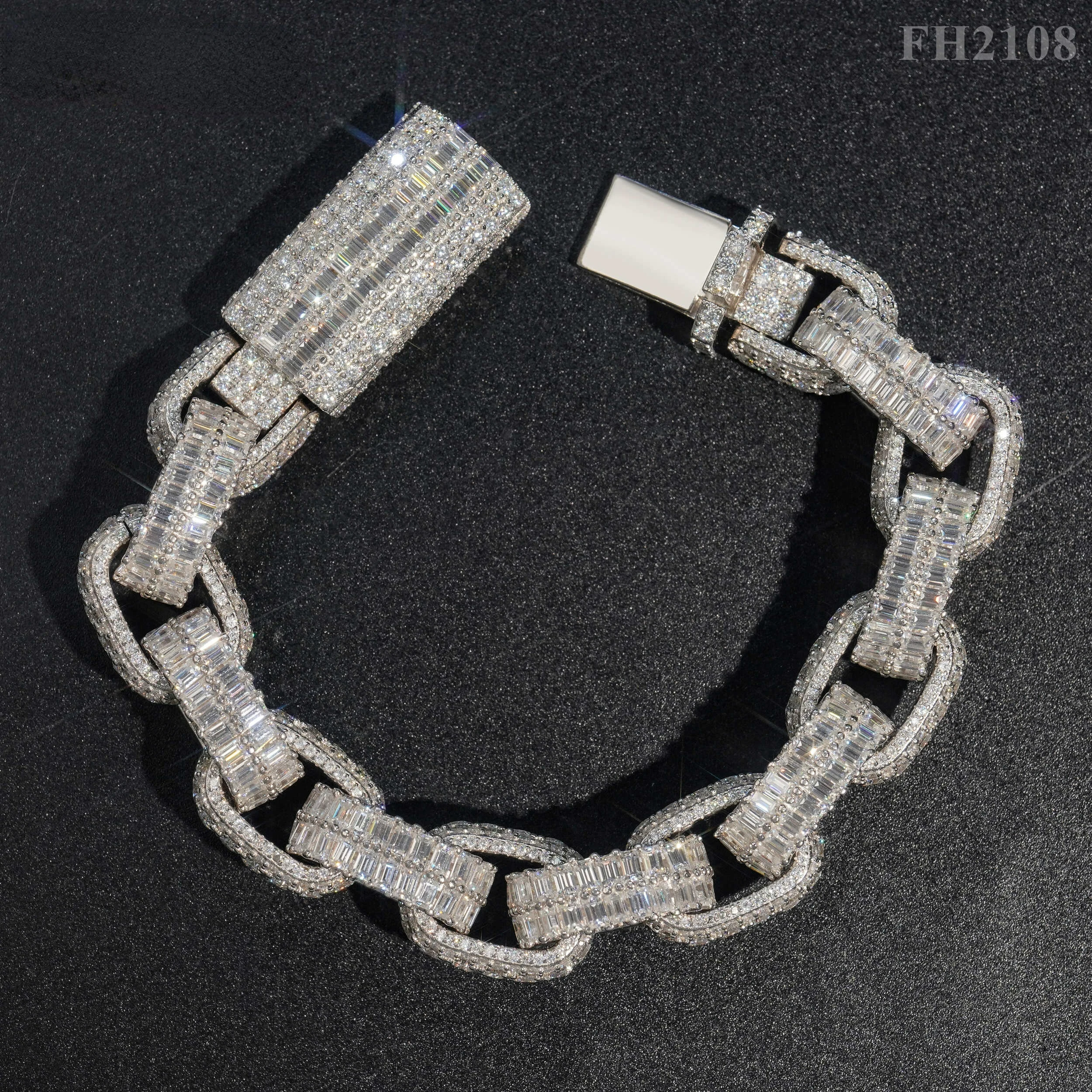 Baguette Cuban Link Chain 925 Sterling Silver Moissanite Cuban Bracelet