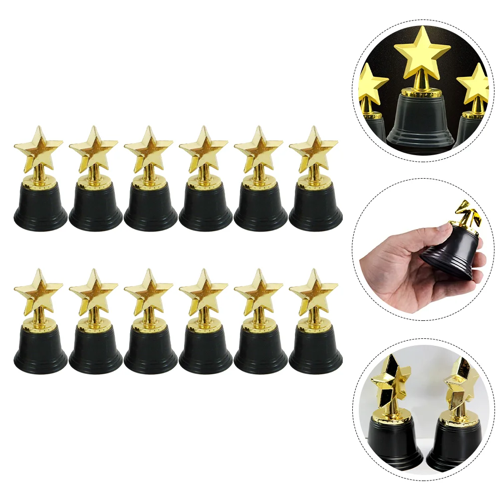 

12 Pcs Trophies Mini Plastic Award Cups Kids Classroom Sports Party Prizes Shiny Nameplate Base Honor