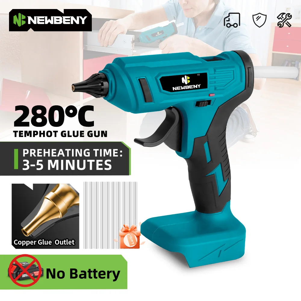 

NEWBENY 280 ° C электрический термоклеевой пистолет, бытовой электроинструмент для самостоятельного ремонта с 10 шт. 11 мм клеевыми палочками для батарейного штифта Makita