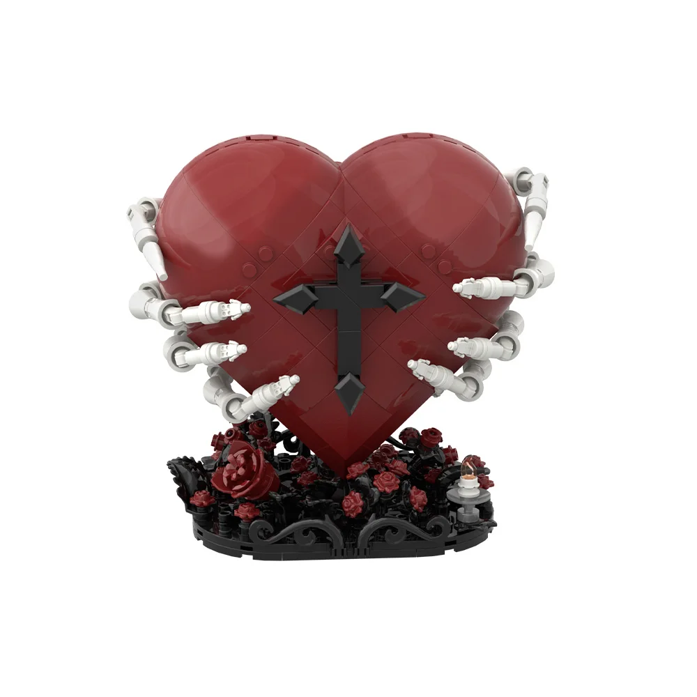

Готический конструктор «Священное Сердце»: скелетная рука, Священное Сердце на основе с шипами и розой, духовный декор для дома, игрушка-конструктор, подарок для взрослых