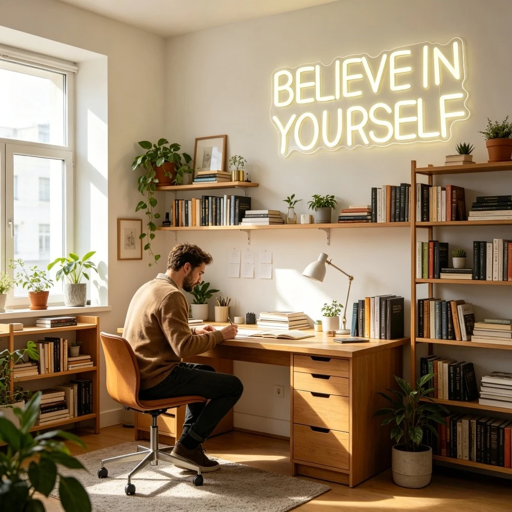 Insegna al neon 'Believe In Yo - Desk Setup Inspiration recensione e prezzo
