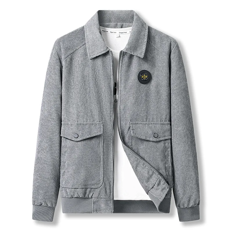 

Men's Jacket Long-sleeved Badge New Baseball Uniform Youth Korean Version Casual Corduroy Jacket Lapel Jacket Men's Clothing
