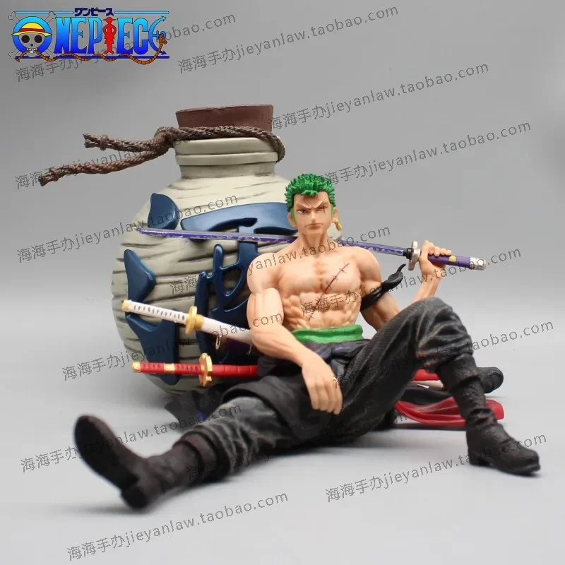 11cm One Piece Anime Figures Roronoa Zoro Figurine Wine Jug Pz Sitting Posture Action Figure Pvc Collectible Pvc Model Toy