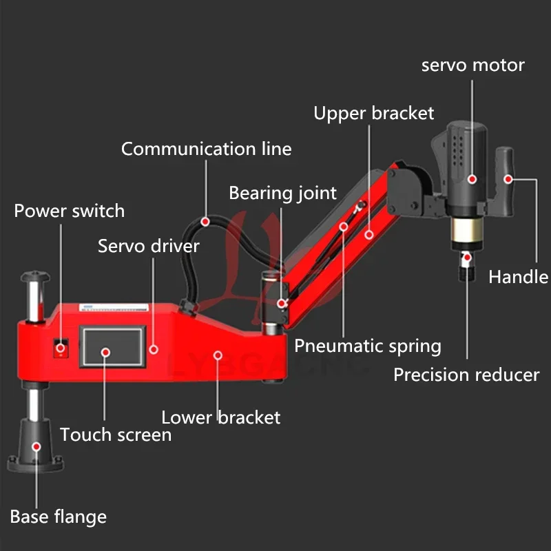 for M3-M20 CNC Electric Tapping Machine Servo Motor Tapper Drilling With Chucks Easy Arm Power Tool Threading Machine