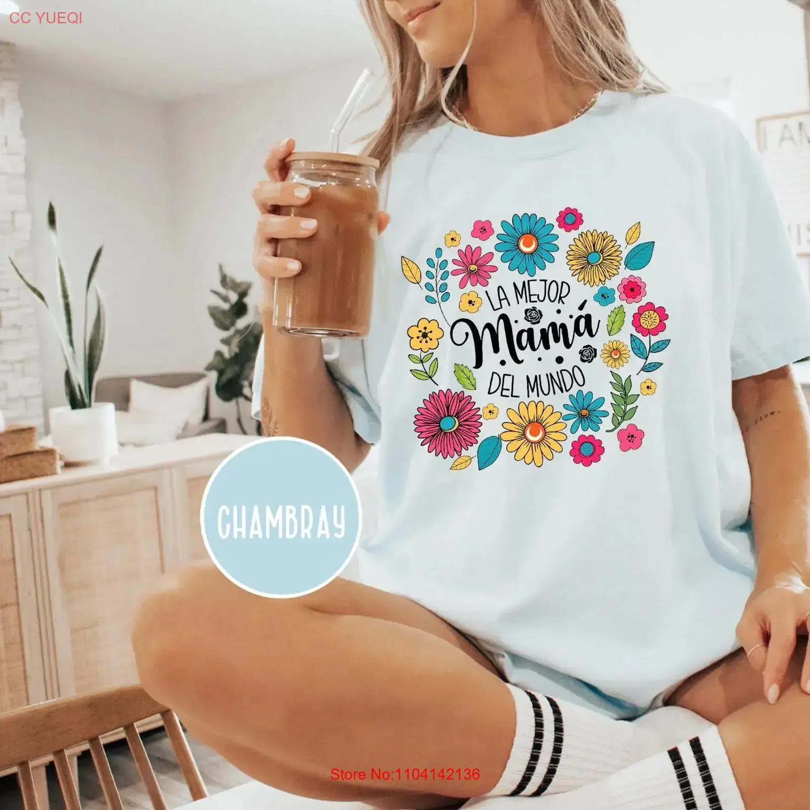 Camiseta Floral La Mejor Mamá del Mundo, Día de la Madre en Español, Mamá Mexicana, Estilo Vintage, Versátil, Elegante, Ligeramente Masculino, Casual