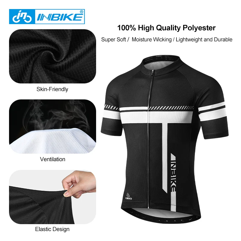 INBIKE Men\'s Cycling Jersey Set Road Bike Jersey Full Zipper Short Sleeves Cycling Clothing Shorts Pants 3D Padded with Pockets