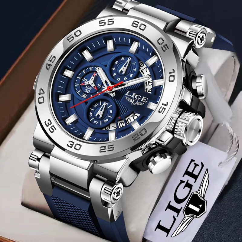 

LIGE Watch Men Military Sport Waterproof Men's Quartz Wristwatches Fashion Business Silicone Date Chronograph Relogios Masculino