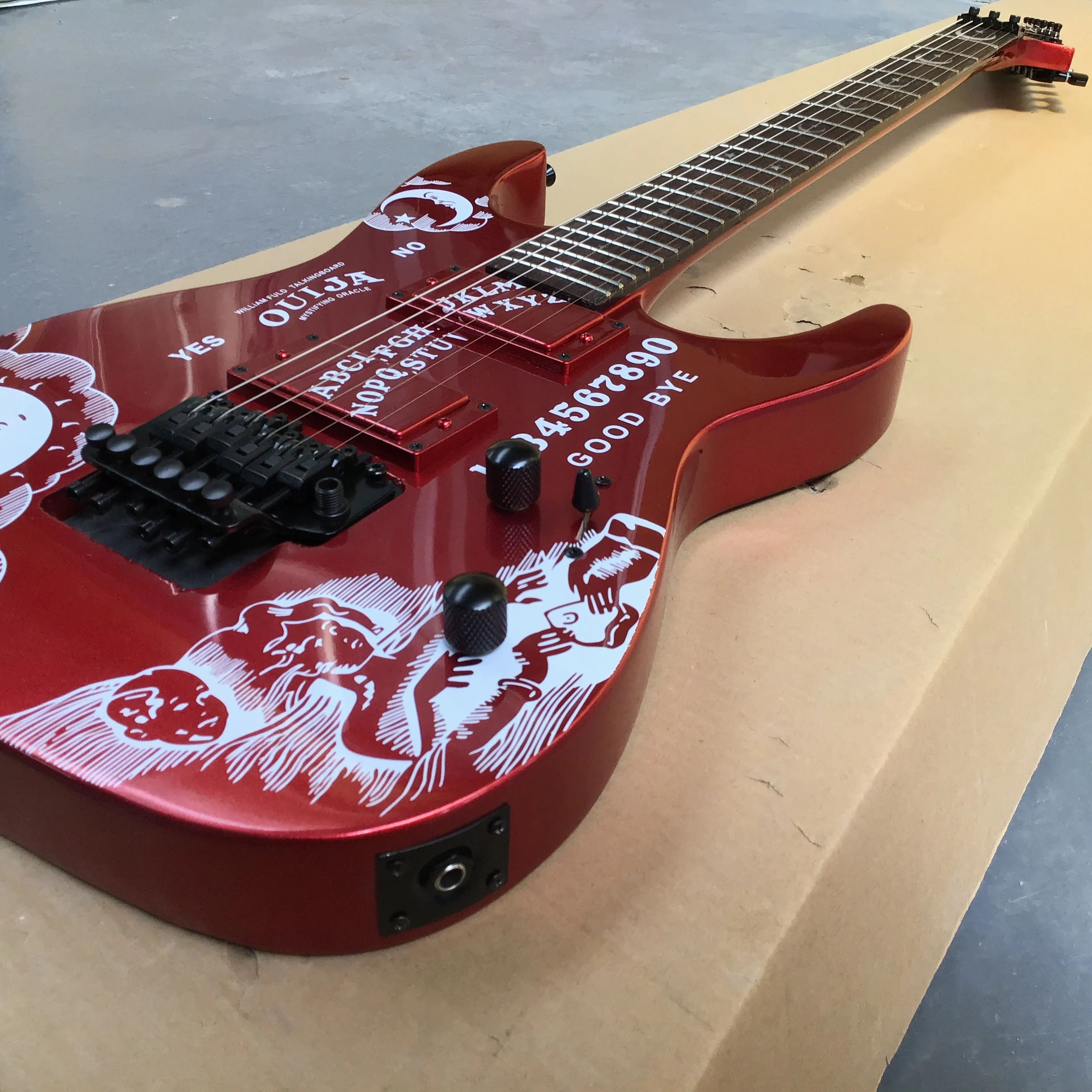 Metallic Red Super Strat Guitar, Mystic Board Graphic, HH High-Output Pickups, Double Locking Tremolo, Star Moon Inlays