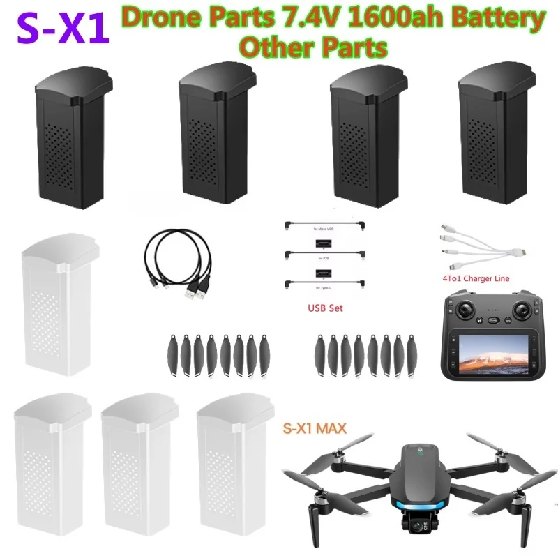 

LARC S-X1 Drone Battery S-X1 GPS RC Drone Spare Parts 7.4V 1600Mah Battery Propeller USB X1 Remote Control Quadcopter Accessorie
