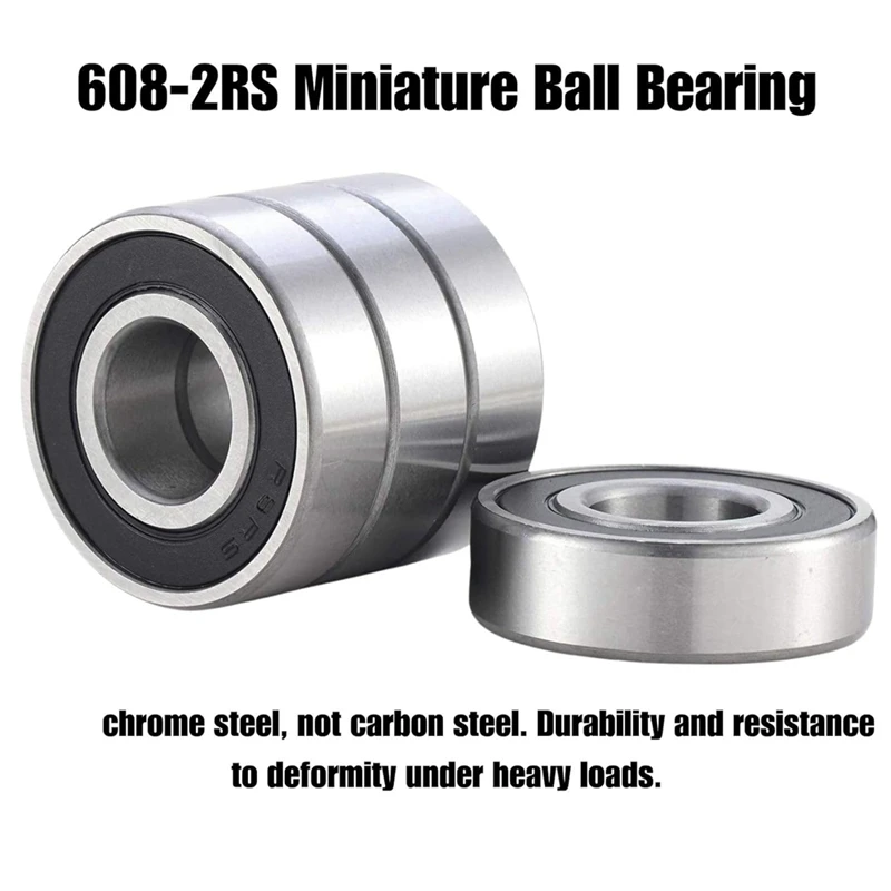 100 Pack 608 2RS Bearings, 8X22x7mm RS Ball Bearing Grease Seal Assembly Roller Skateboard Bearings