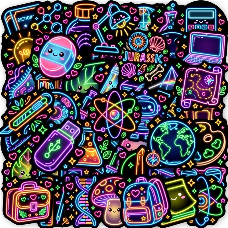 10/30/50PCS Colored Neon Science Sticker Aesthetic DIY Hand Accounting Decoration Scrapbooking Stationery Supplies