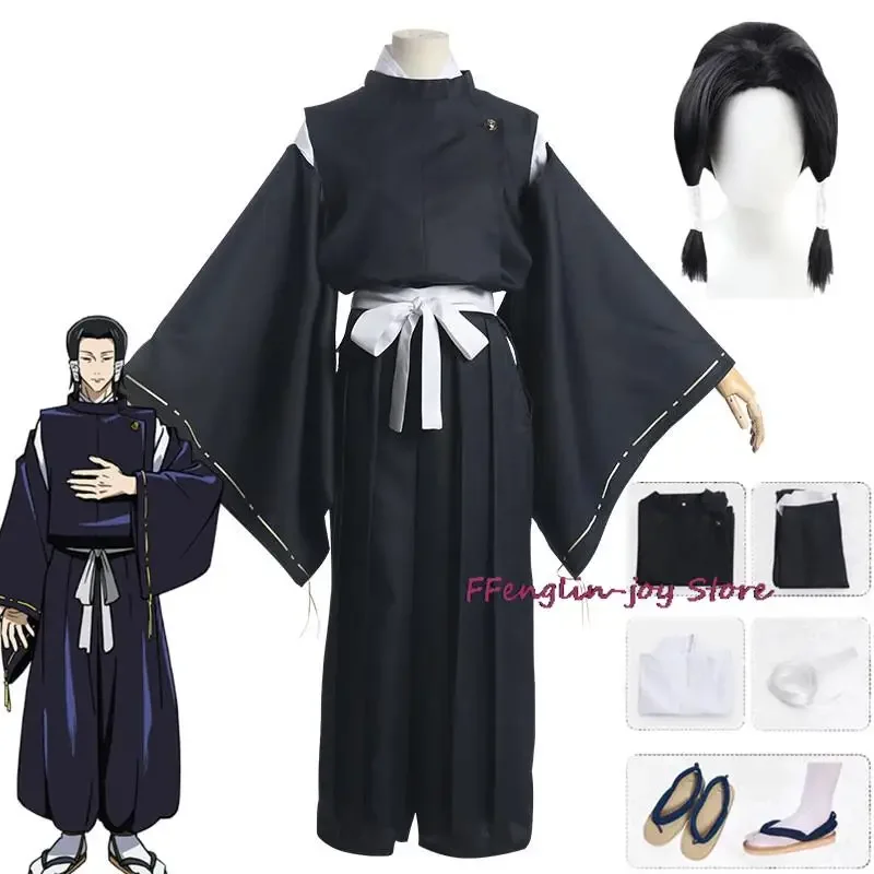 Anime Jujutsu Kaisen Kamo Noritoshi Osplay Costume Wig Black Samurai Uniform Kendo Pants Japanese Clogs Man Halloween Party Suit