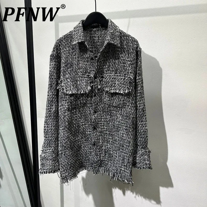 PFNW Autumn Men\'s Worn Shirts High Street Woven Rough Edge Luxurious Plaid Jackets Handsome Art Versatile Leisure Tops 21Z1201