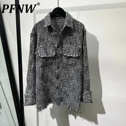 PFNW Autumn Men's Worn Shirts High Street Woven Rough Edge Luxurious Plaid Jackets Handsome Art Versatile Leisure Tops 21Z1201