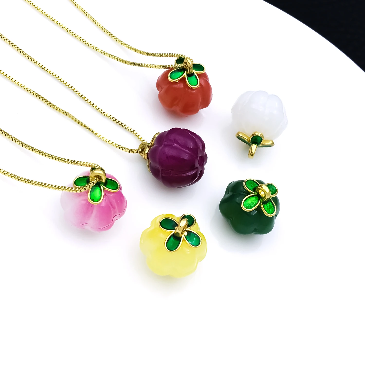10pcs Glass Pumpkin Charms With Green Leaves Simulate 3D Vegetables Pendant,For DIY Bracelets Necklaces Earrings Jewelry Making