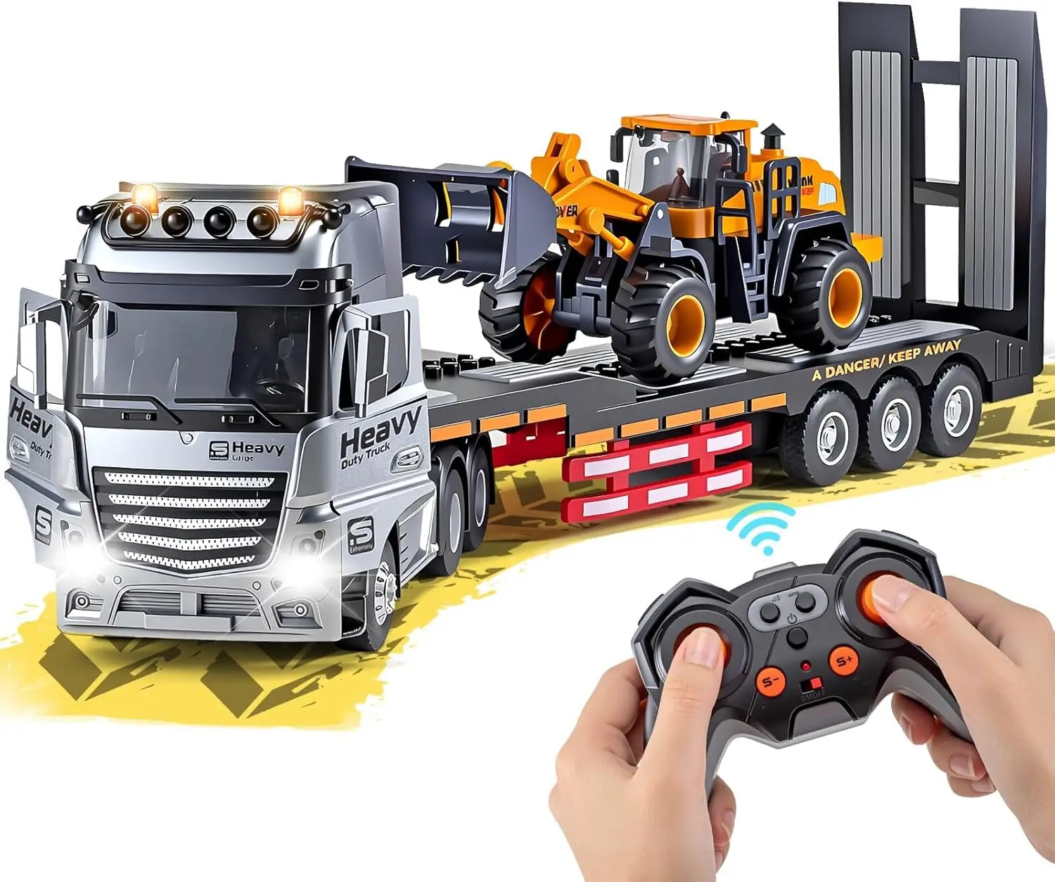 14.6" 9-Channel Semi Truck with Metal Cab, 2.4GHz Remote Control Truck and Trailer with Lights & Sounds, Birthday Gift for Boys and Kids