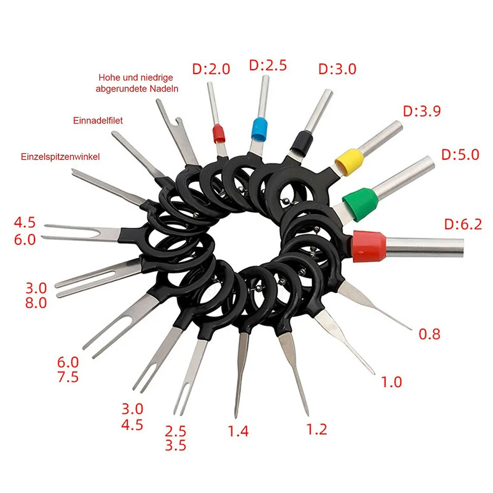 18PCS Car Terminal Removal Electrical Wiring Crimp Connector Pin Extractor Kit Wire Terminal Stainless Steel Removal Tools