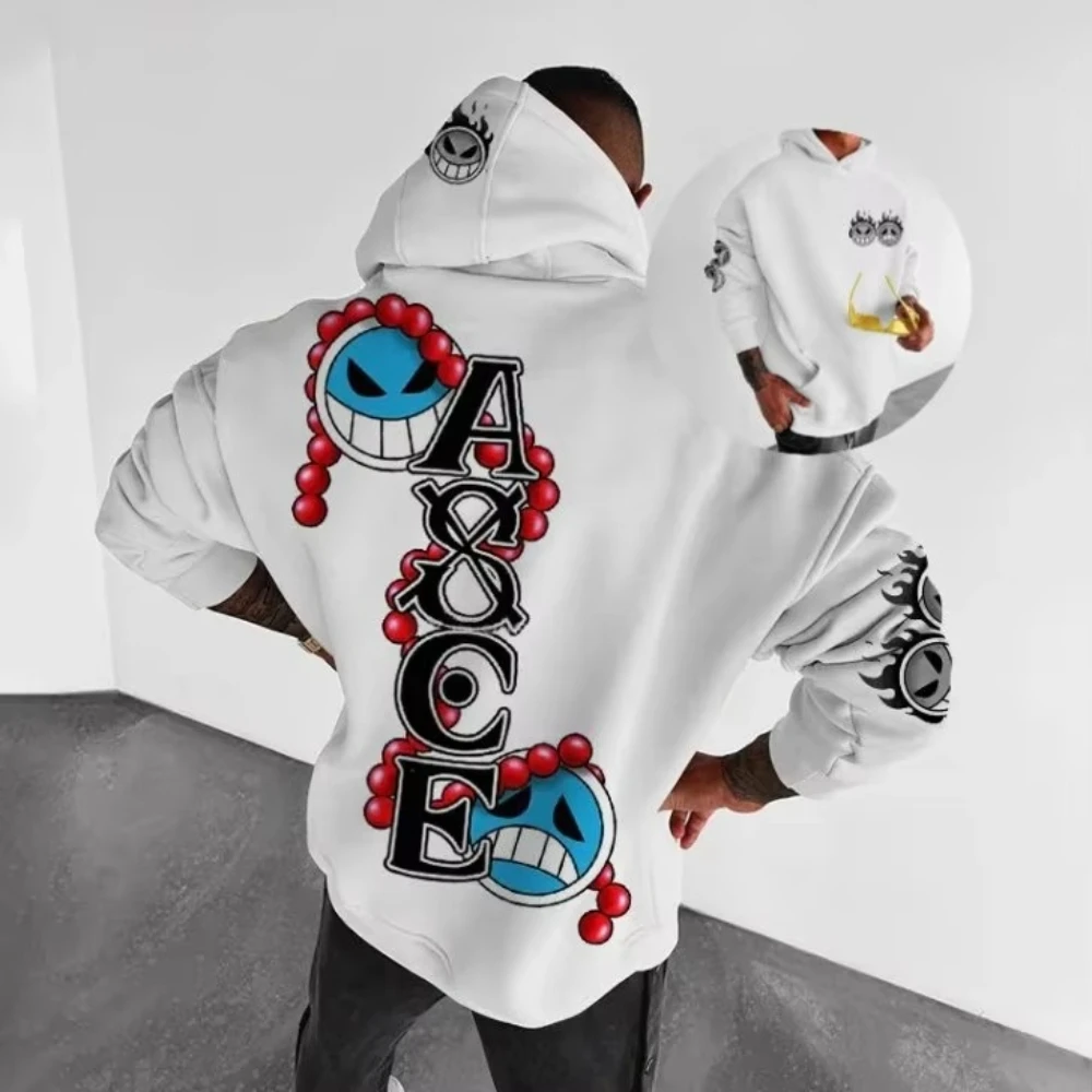 قطعة واحدة Ace أنيمي المتضخم هوديي الرجال النساء الشارع الشهير فضفاضة عادية الجرافيك طباعة البلوز سترة طويلة الأكمام ربيع الخريف