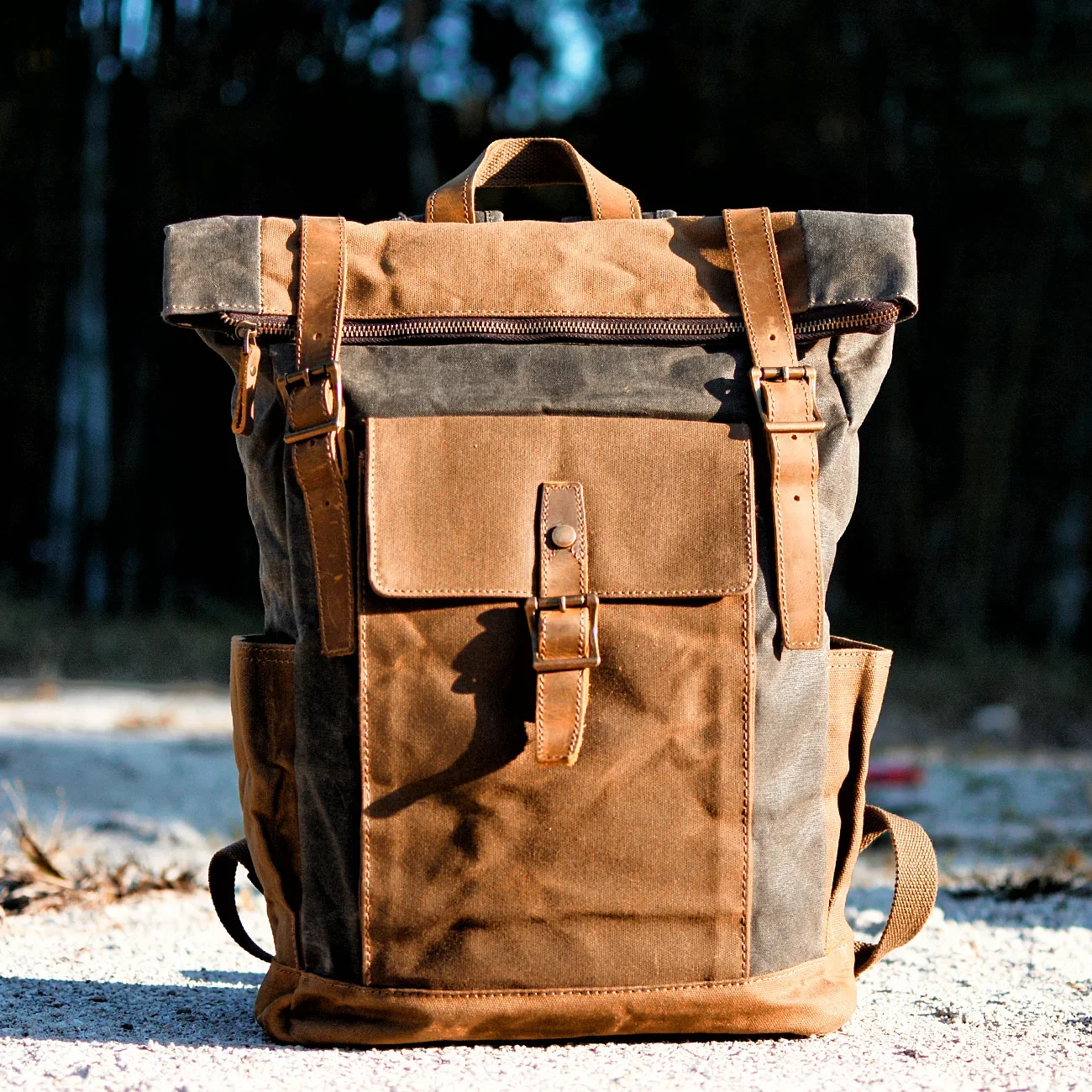 جلد البقر حقيبة من القماش مقاوم للماء سعة كبيرة المشي لمسافات طويلة في الهواء الطلق حقيبة سفر حقيبة عتيقة #3