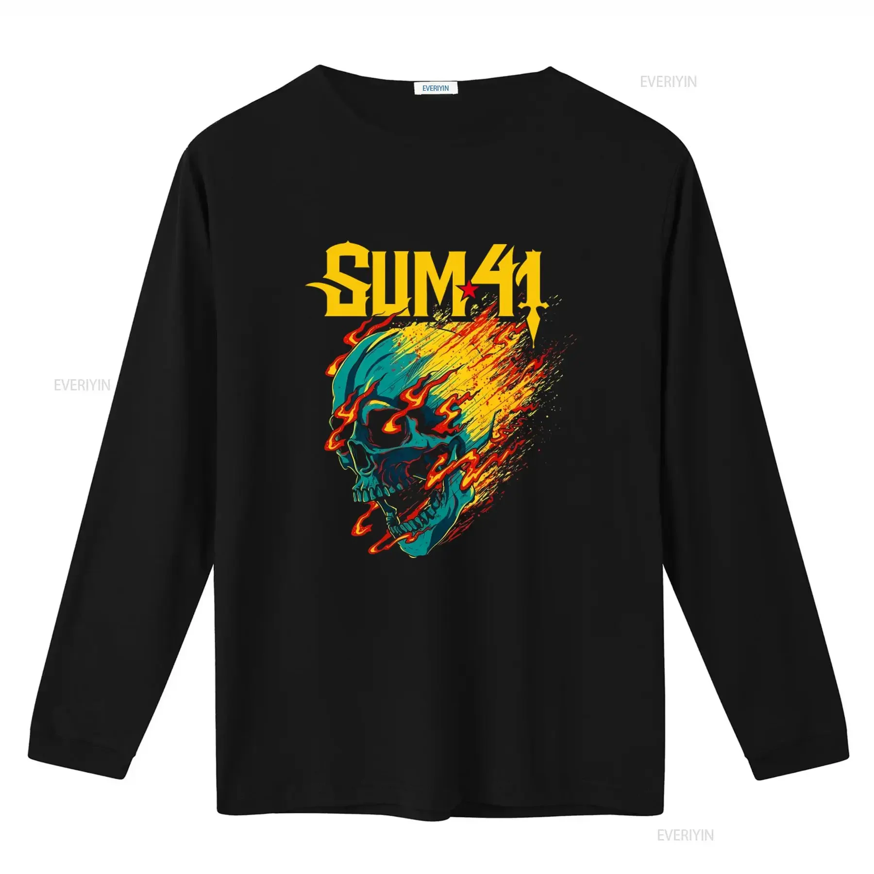 Sum 41 T shirt Rock Band Skull Flame Print Cotton Sizes S 5XL vintage Washed Top For Everyday Wear Breathable Comfortable