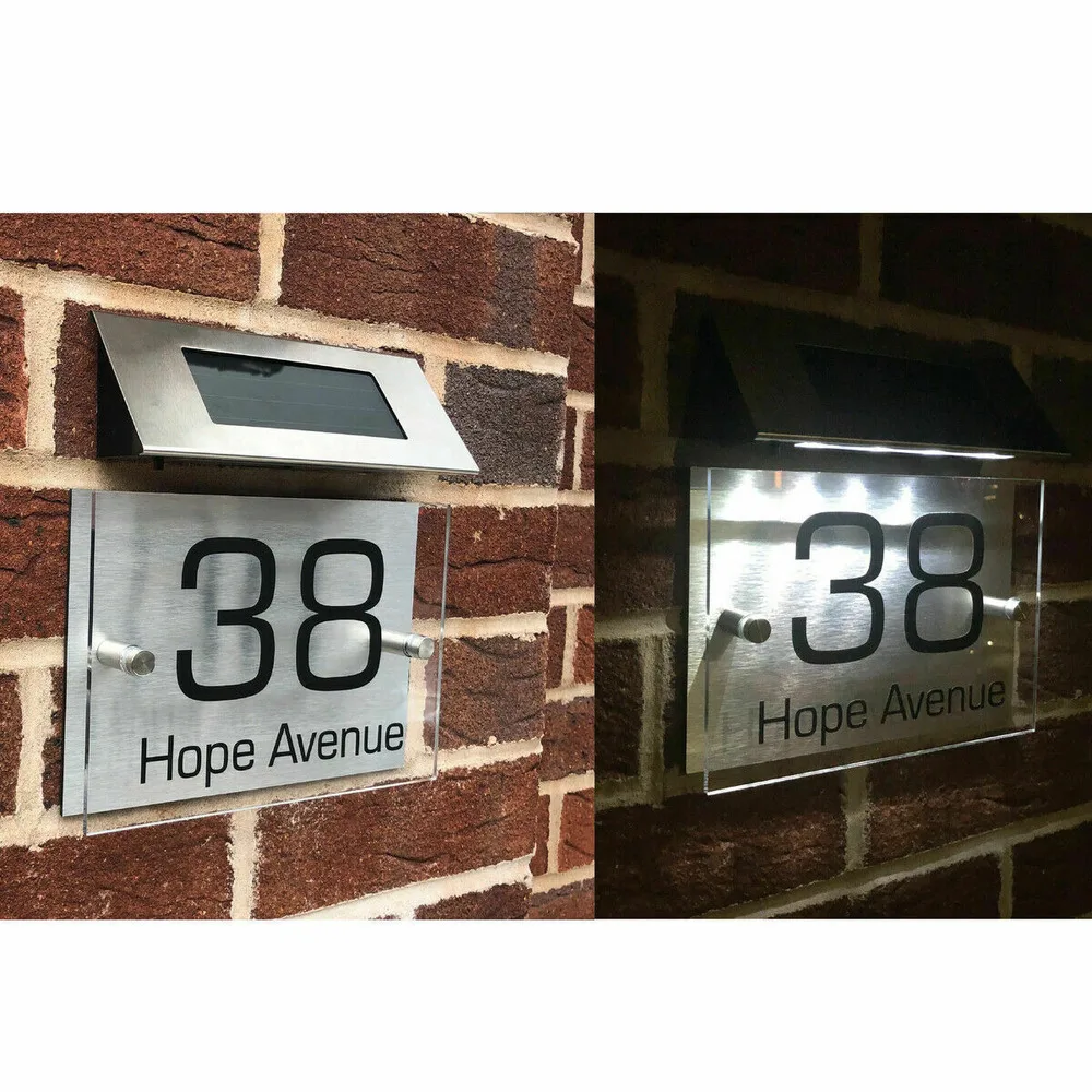 

Custom House Sign Plaques Door Number Sign Personalised Name Plate Address Solar Light Acrylic