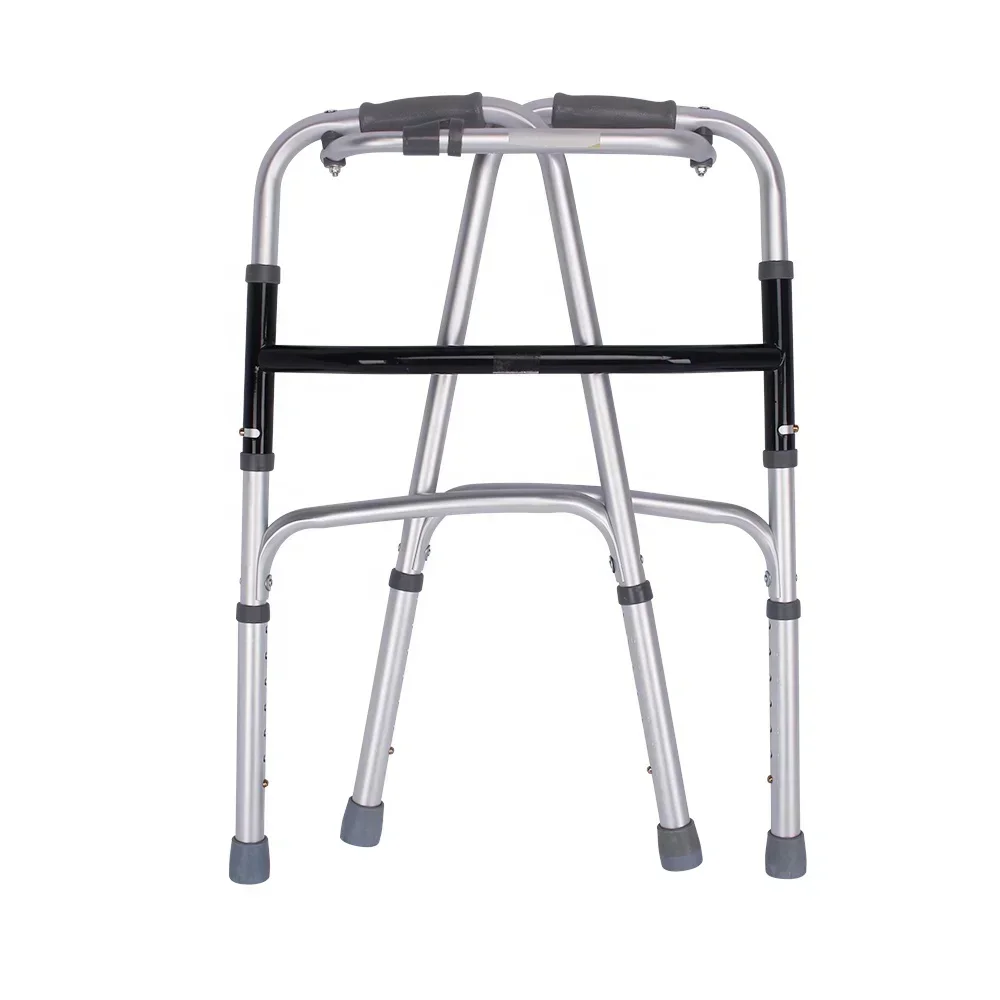 Deluxe One Button Folding Walker Adult Compact Elderly Handicap Medical Walking Aid Two-Button Medical Walkers Without Wheels