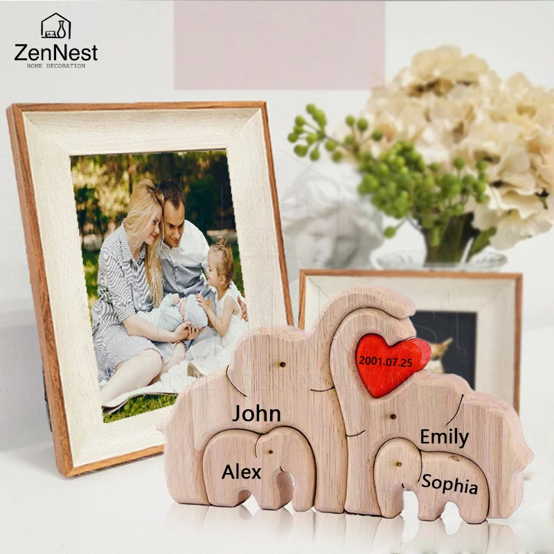 Elephant Home Custom Name Puzzle Ornament DIY Wooden Elephant Puzzle Home Decor Free Custom Birthday Gift Thanksgiving Gift