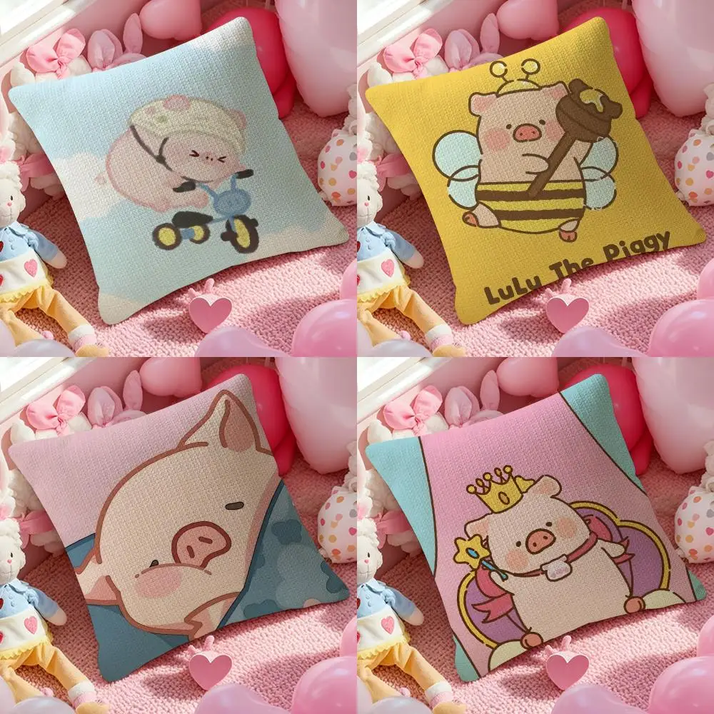 Cartoon süßer rosa L-Lulu Schwein Kissenbezug Muster bedruckter Kissenbezug für Wohnzimmer Sofa Kissenbezug & Schlafzimmer Dekor