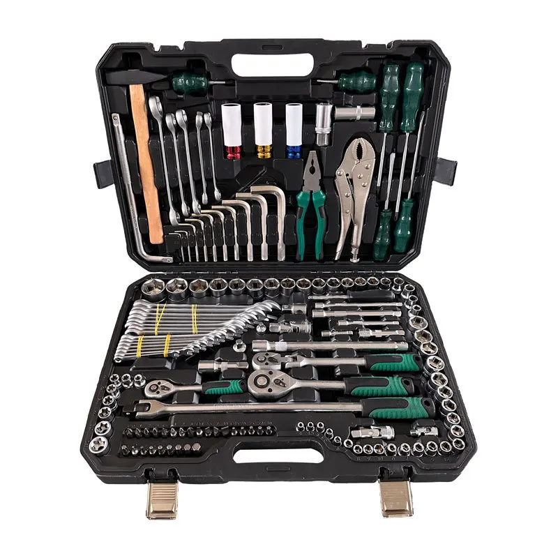 High Quality 142+2 Piece Auto Repair Tool Set 72-Tooth Matte Pearl Nickel Wrench Socket Full Set Hand Power Packed Hard Case