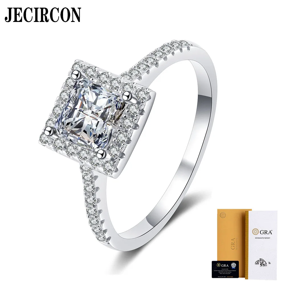 

JECIRCON S925 Sterling Silver Moissanite Ring for Women Princess Party 1 Carat Simulated Diamond Ring New Factory Direct Supply