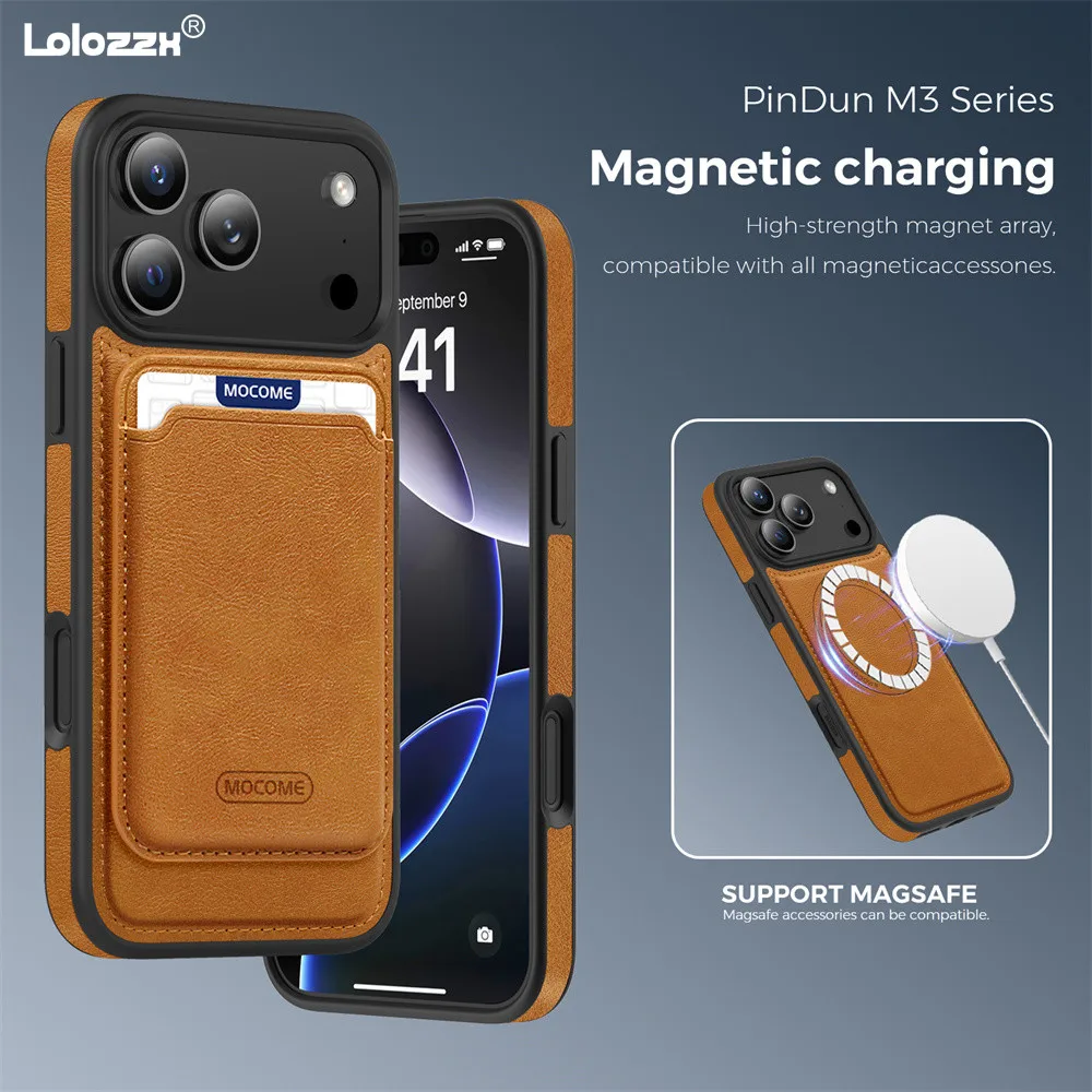 

Защитный чехол с магнитным слотом Pin Dun для iPhone 17 Air 16 14 Pro Max 15 Plus, роскошный карманный чехол для беспроводной зарядки