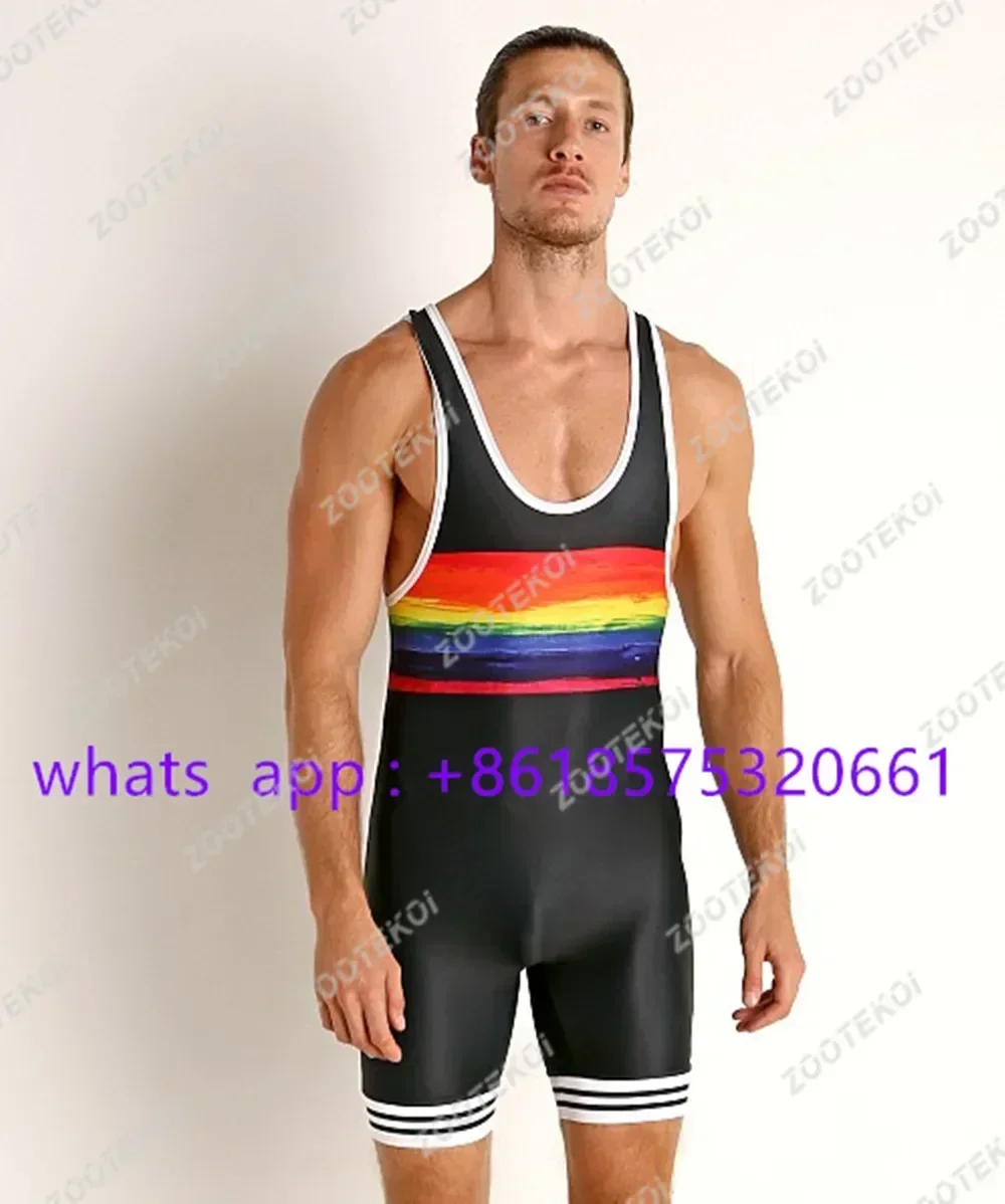 Men One-piece Leotard Sports Workout Bodysuit Wrestling Singlet Fitness Jumpsuit Elastic Powerlifting Boxing Tights Overalls