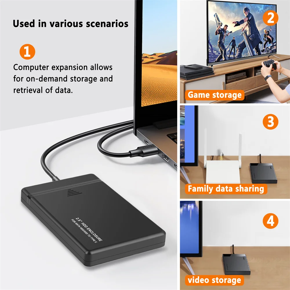 2.5" SATA USB3.0 HDD Enclosure USB2.0 Type-C Hard Drive Case for SSD USB 2.0 3.0 3.1 External Storage Mobile Adapter HDD Box