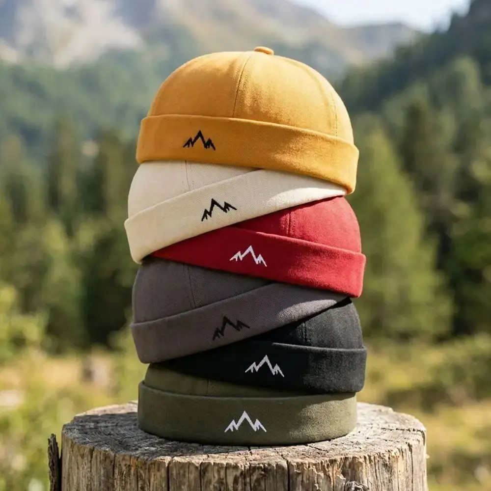 

Fashion Vintage Dome Melon Cap Mountain Embroidery Polyester Beanie Hat Hip Hop Soft Brimless Hat Streetwear