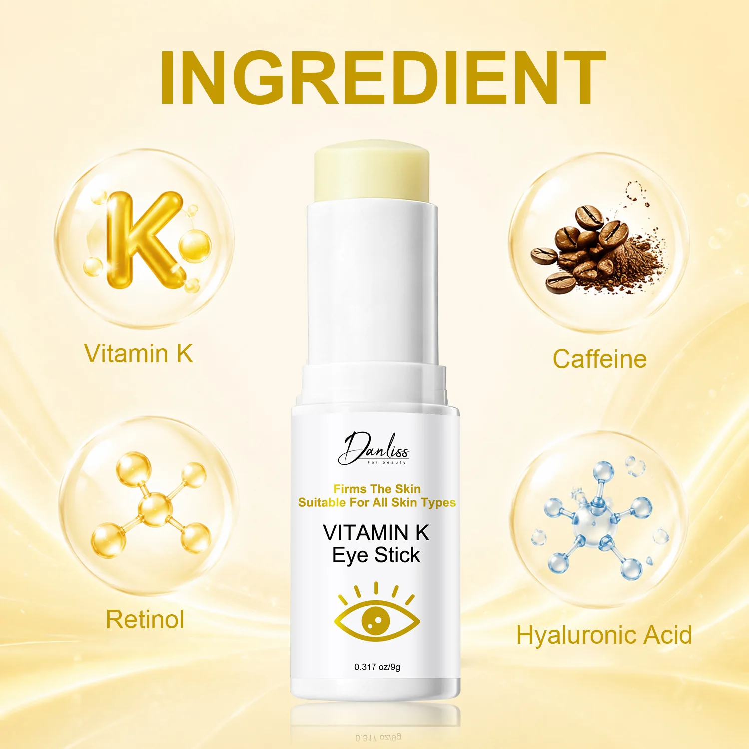 Vitamin K Eye Stick – Brightening, Moisturizing, Firming & Lifting Balm for All Skin Types, Helps Fade Dark Circles.